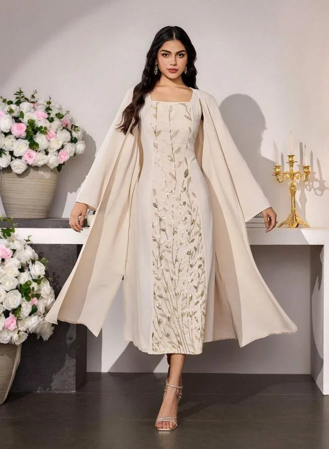 Take Two Take Two Beige Embroidered Midi Dress and Kimono Co-ords