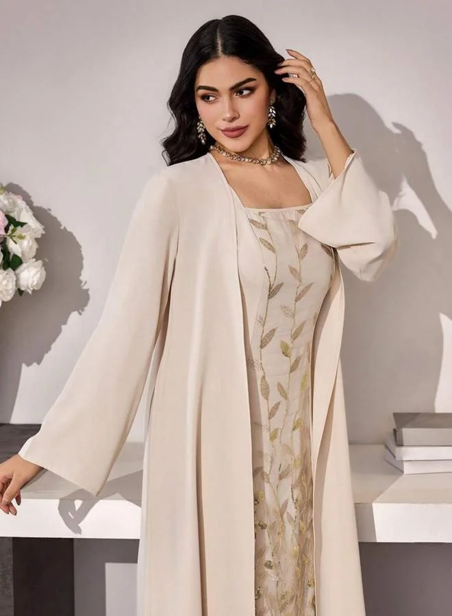 Take Two Beige Embroidered Midi Dress and Kimono Co-ords