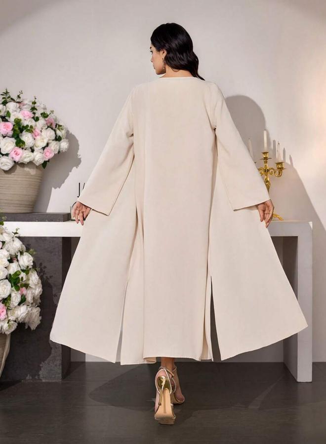 Take Two Beige Embroidered Midi Dress and Kimono Co-ords - Image 2