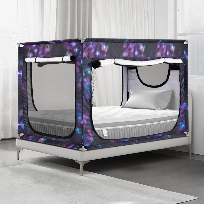 ANC POP Twin Bed Canopy Portable Blackout Bed Tent Privacy Tent for Adult Indoor Sleeping with 3 Doors, Storage Bag, Galaxy - Image 1
