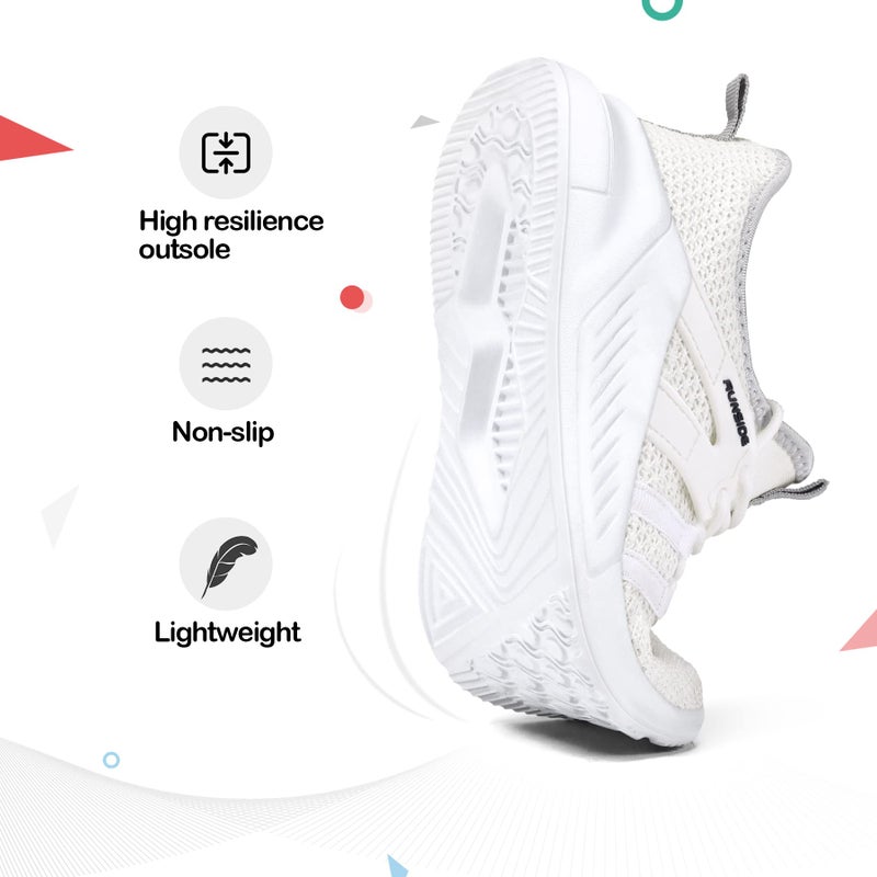 RUNSIDE Boys Girls Tennis Shoes Kids Lightweight Breathable Sneakers Lace-up Running Athletic Shoes for Toddler/Little Kid/Big Kid White - Image 4