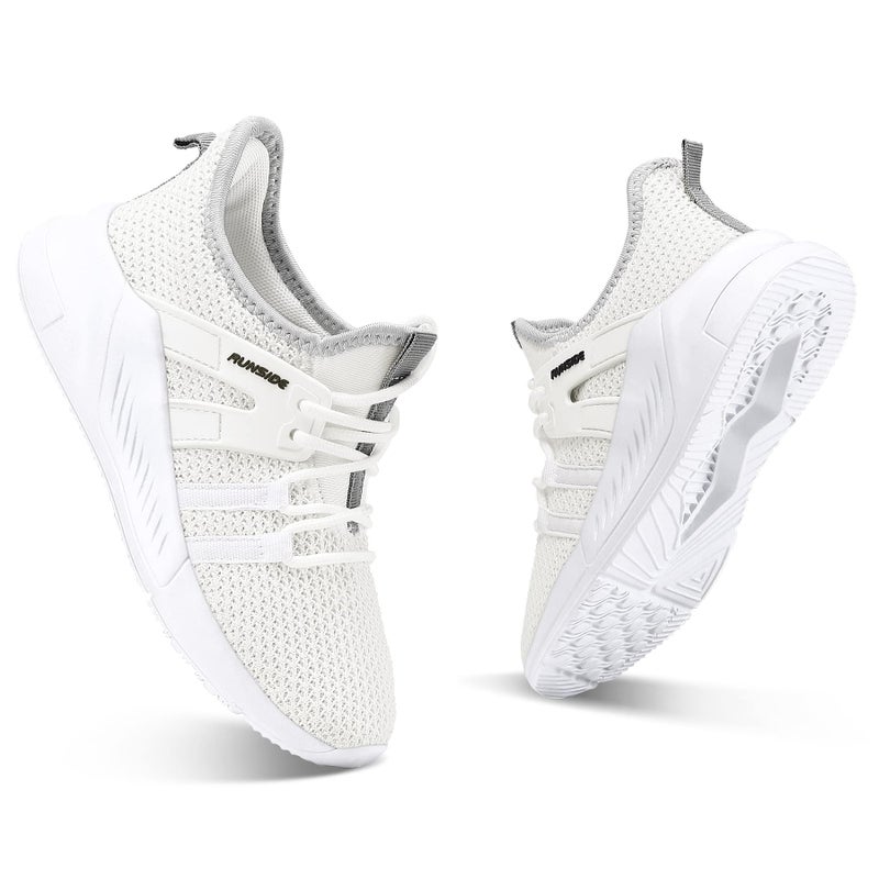RUNSIDE Boys Girls Tennis Shoes Kids Lightweight Breathable Sneakers Lace-up Running Athletic Shoes for Toddler/Little Kid/Big Kid White - Image 3