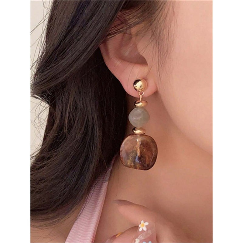 1 Pair Vintage Asymmetrical Tie Dye Acrylic Long Pendant Earrings For Women, European And American Style, Suitable For Party,  Banquet - Image 2