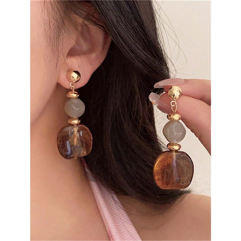 1 Pair Vintage Asymmetrical Tie Dye Acrylic Long Pendant Earrings For Women, European And American Style, Suitable For Party,  Banquet - Image 3