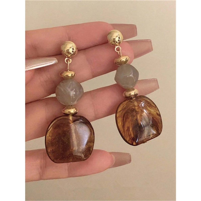 1 Pair Vintage Asymmetrical Tie Dye Acrylic Long Pendant Earrings For Women, European And American Style, Suitable For Party,  Banquet - Image 4