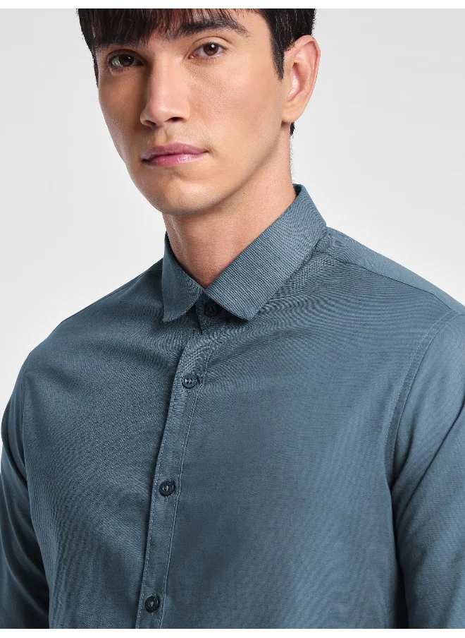 Beyoung True Blue Linen Blend Shirt for Men
