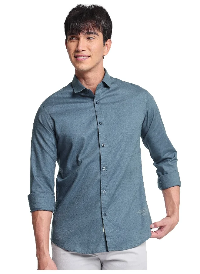 Beyoung True Blue Linen Blend Shirt for Men
