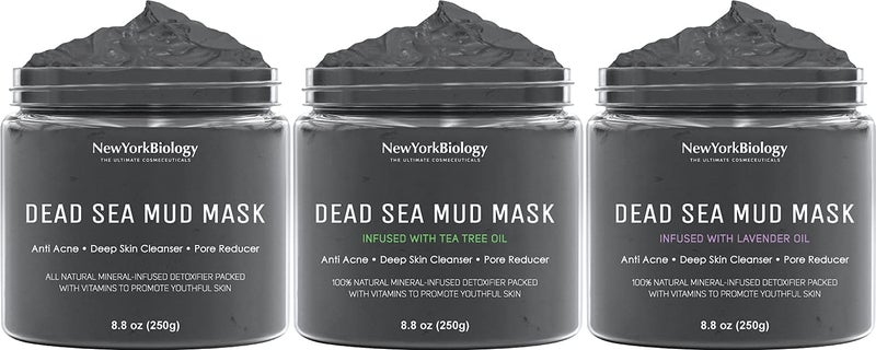 NEW YORK BIOLOGY THE ULTIMATE COSMECEUTICALS New York Biology Dead Sea Mud Mask for Face and Body with Dead Sea Mud Mask infused with Tea Tree and Dead Sea Mud Mask Infused with Lavender  Spa Quality Pore Reducer for Acne Blackheads  88 Oz 