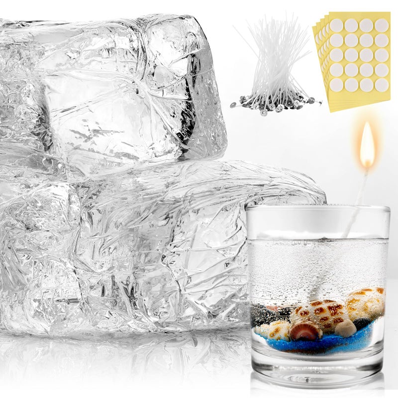 Heigble 6.6 lb High Density Transparent Gel Candle Wax Clear Gel Wax Jelly Candle 100 Pcs Wick and 100 Pcs Wick Stickers for DIY Making Handmade Projects Material Supplies - Image 1