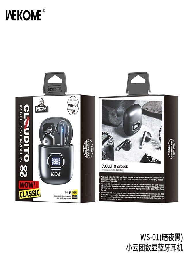 WEKOME WS-01 black Headphone Earbuds Wireless Bluetooth Charging Case with Microphone and led lights - Image 4