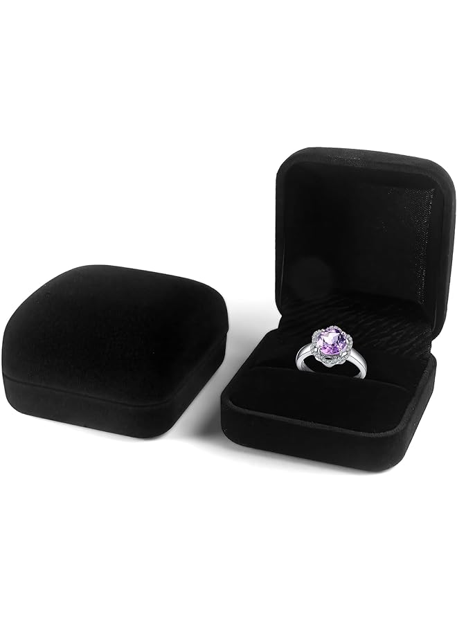 The Bros Velvet Ring Box, 2 Pieces Jewelry Ring Boxes Gorgeous Vintage Single Slots Wedding Ring Gift Box with Lid for Wedding Ceremony Proposal Engagement Anniversary, Black  - Image 1