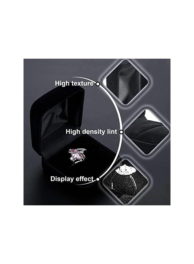 The Bros Velvet Ring Box, 2 Pieces Jewelry Ring Boxes Gorgeous Vintage Single Slots Wedding Ring Gift Box with Lid for Wedding Ceremony Proposal Engagement Anniversary, Black  - Image 3