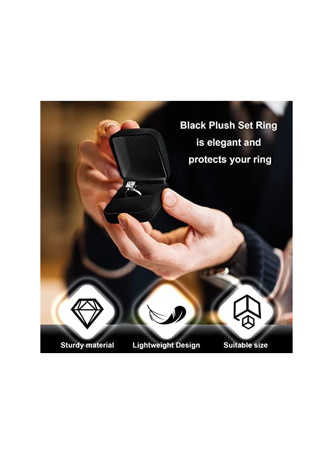 The Bros Velvet Ring Box, 2 Pieces Jewelry Ring Boxes Gorgeous Vintage Single Slots Wedding Ring Gift Box with Lid for Wedding Ceremony Proposal Engagement Anniversary, Black  - Image 4