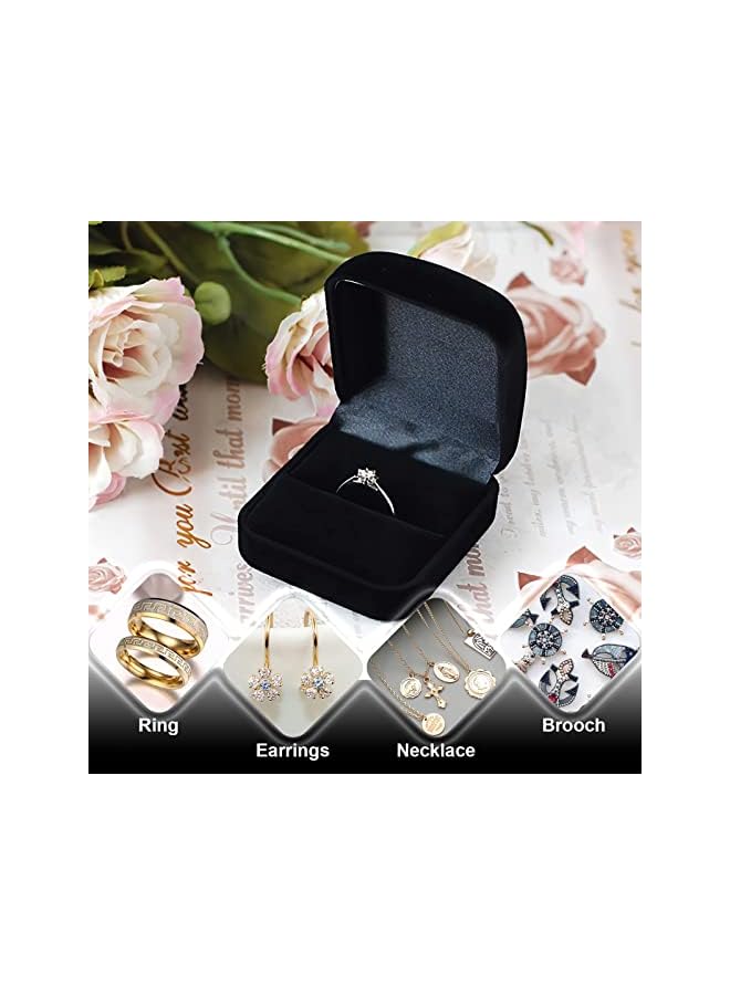 The Bros Velvet Ring Box, 2 Pieces Jewelry Ring Boxes Gorgeous Vintage Single Slots Wedding Ring Gift Box with Lid for Wedding Ceremony Proposal Engagement Anniversary, Black  - Image 5
