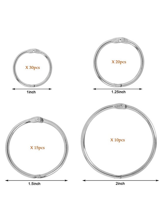 BUYGOO BUYGOO 75Pcs Binder Rings, Loose Leaf Binder Ring Assorted Sizes 1, 1.25,1.5, 2 Inch Book Binder Rings with 1 Hole Punch Ring Binder Clips, Metal Rings for Index Cards, Flash Cards Rings, Book Rings  - Image 2