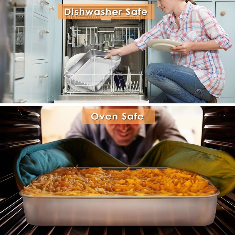 E-far Rectangular Baking Sheet, Stainless Steel Deep Lasagna Pan Dish, 12.4” x 9.6” x 2” Cake Pan for Roasting Brownie Casserole, Non Toxic & Rust Free, Sturdy & Durable, Oven & Dishwasher Safe - Image 4