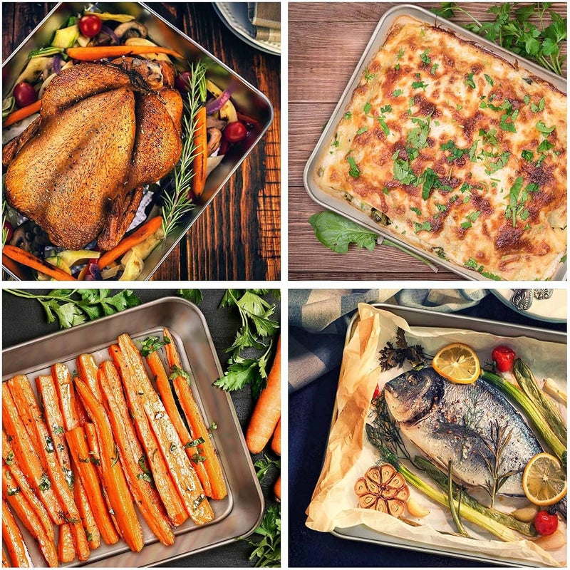 E-far Rectangular Baking Sheet, Stainless Steel Deep Lasagna Pan Dish, 12.4” x 9.6” x 2” Cake Pan for Roasting Brownie Casserole, Non Toxic & Rust Free, Sturdy & Durable, Oven & Dishwasher Safe - Image 5