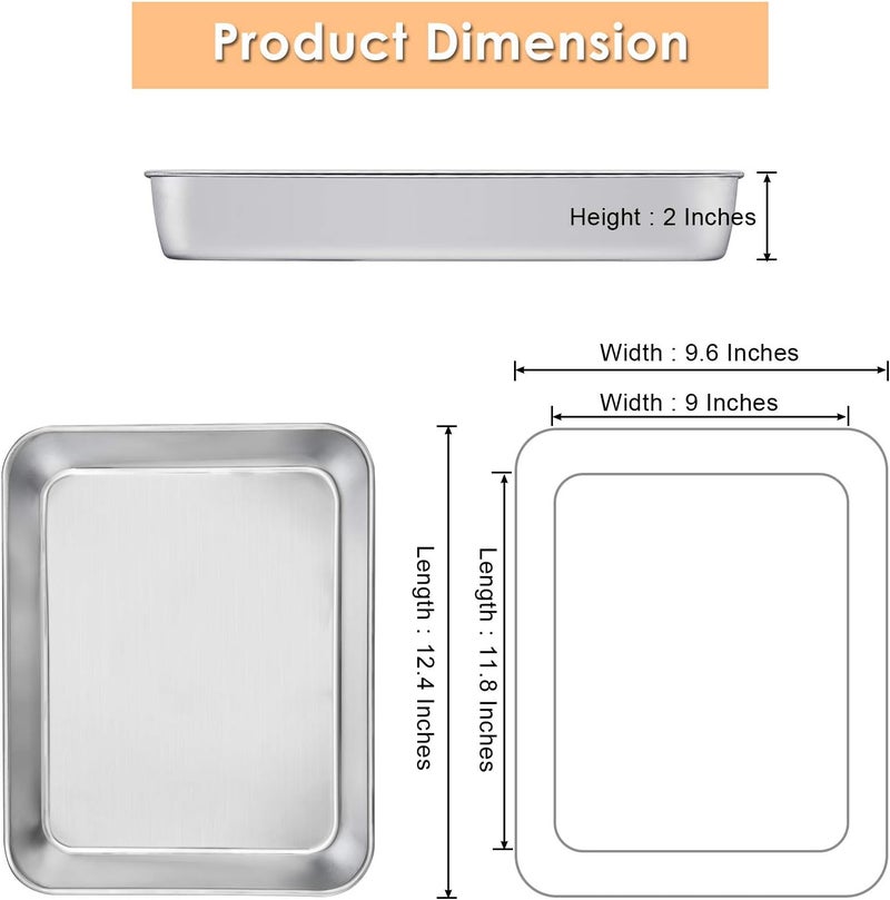 E-far Rectangular Baking Sheet, Stainless Steel Deep Lasagna Pan Dish, 12.4” x 9.6” x 2” Cake Pan for Roasting Brownie Casserole, Non Toxic & Rust Free, Sturdy & Durable, Oven & Dishwasher Safe - Image 3