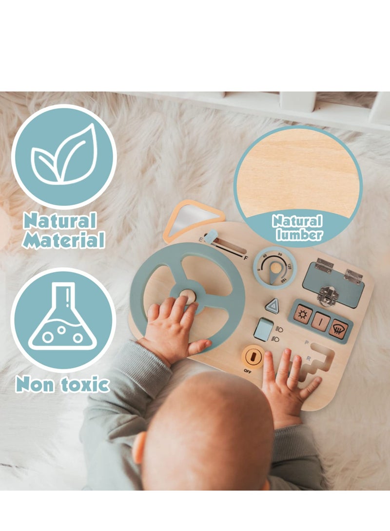 KASTWAVE Toys Steering Wheel Wooden, Busy Board for Toddlers 1-3 Sensory Toys Educational Toys Activity Board to Learn Fine Motor Skill for Travel - Image 3