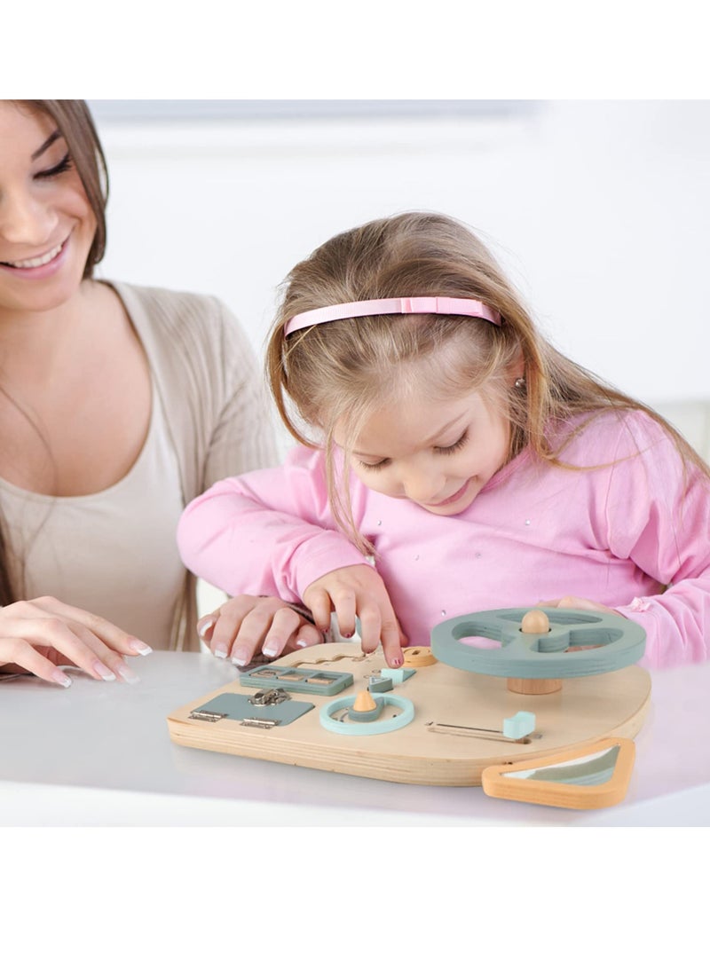 KASTWAVE Toys Steering Wheel Wooden, Busy Board for Toddlers 1-3 Sensory Toys Educational Toys Activity Board to Learn Fine Motor Skill for Travel - Image 4