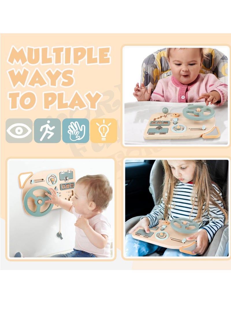 KASTWAVE Toys Steering Wheel Wooden, Busy Board for Toddlers 1-3 Sensory Toys Educational Toys Activity Board to Learn Fine Motor Skill for Travel - Image 5