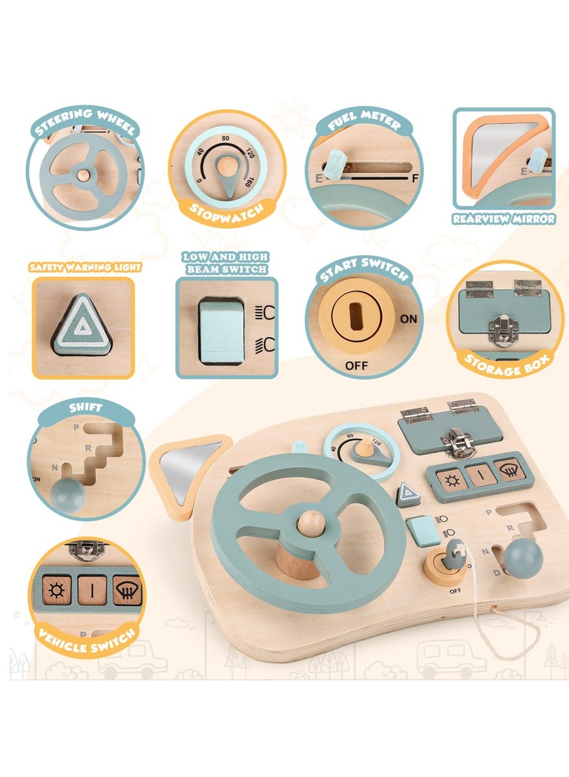 KASTWAVE Toys Steering Wheel Wooden, Busy Board for Toddlers 1-3 Sensory Toys Educational Toys Activity Board to Learn Fine Motor Skill for Travel - Image 1