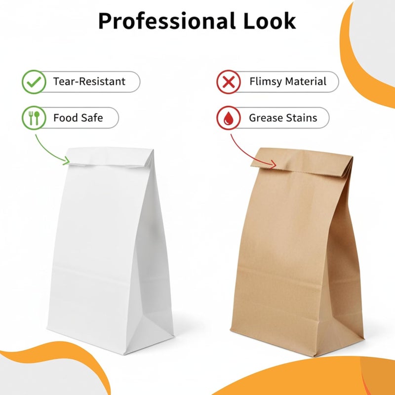 Concession Essentials أكياس غداء ورقية بيضاء، سعة 4 رطل، أكياس كعك العيد، عبوة 50 قطعة - Image 3
