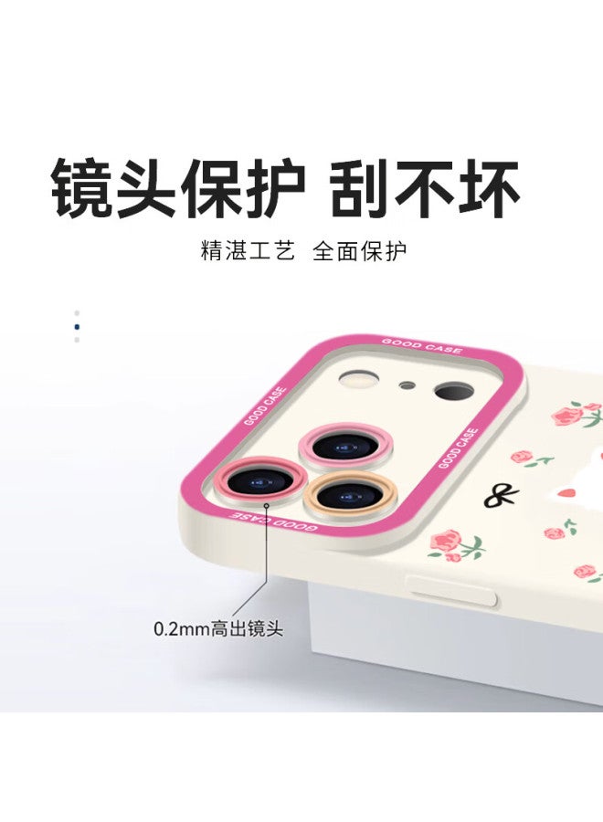 Yingkaida Iphone 17 Pro Case, Full Protection Shockproof Cover For Men And Women, Creative Trendy Protective Case, Antique White Eye Rose Bear Desig