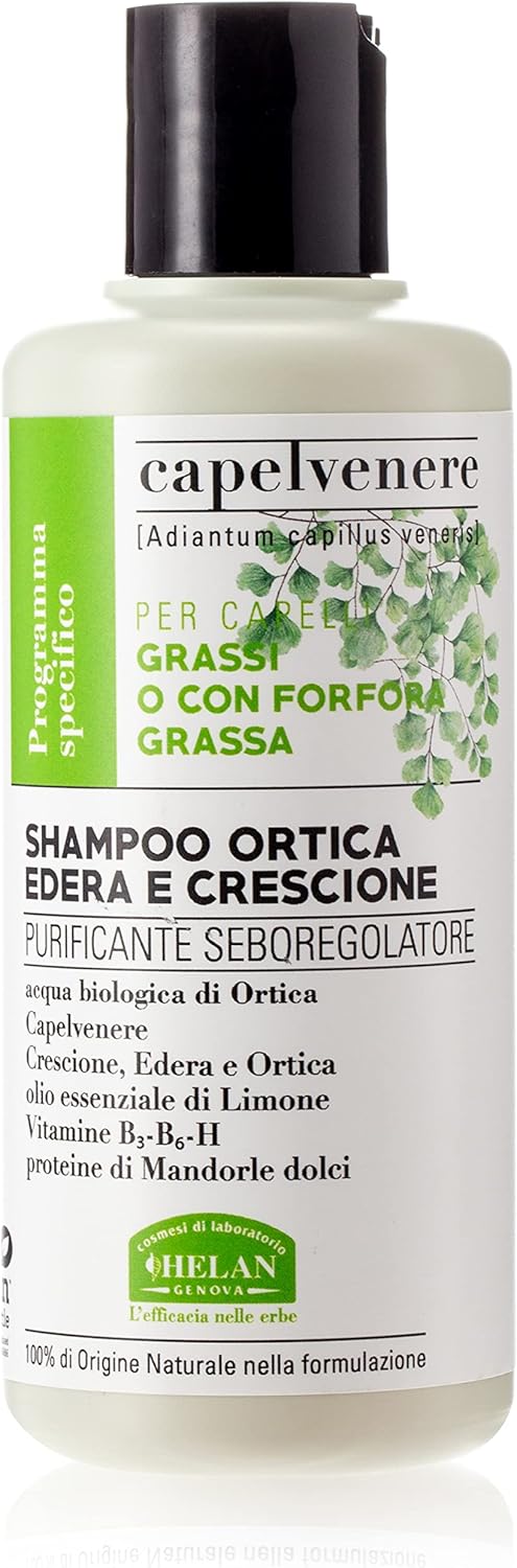 Helan Capelvenere Nettle Ivy and Watercress Shampoo for Greasy Hair with Oily Dandruff Gentle Vegan Hair Care with Purifying and SebumRegulating Action Made in Italy Shampoos 200 ml
