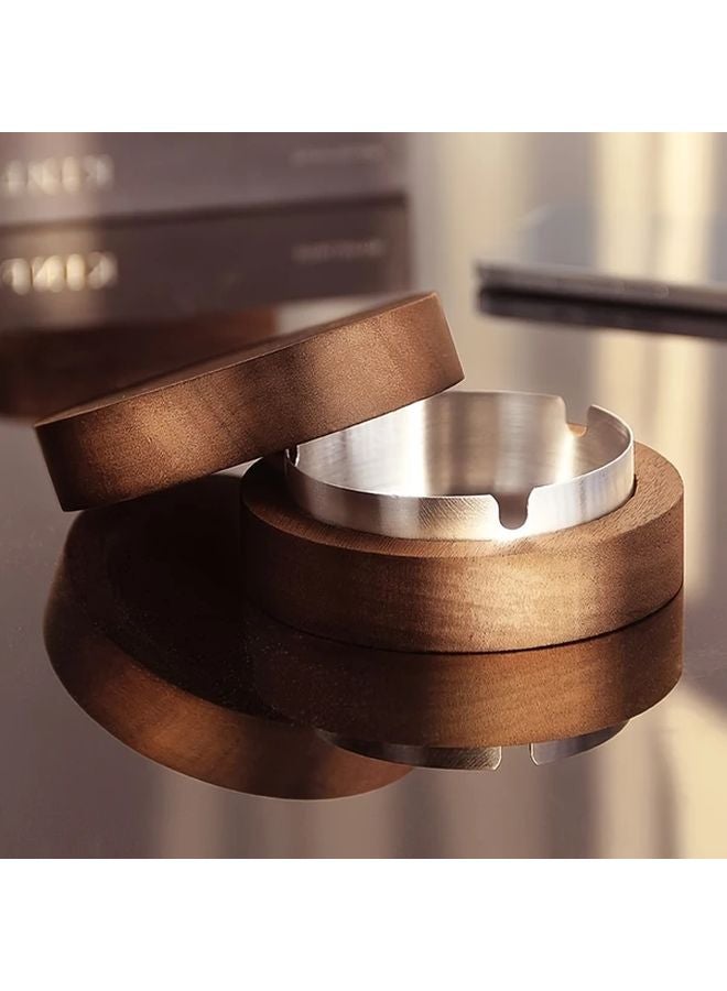 Black Solid Wood Ashtray with Stainless Steel Inner Tank Detachable Easy Clean Retro Round Design - Image 5
