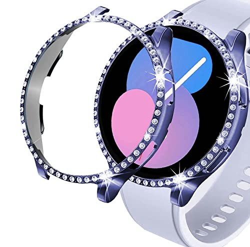 DEALELE 2PACK Case Compatible with Samsung Galaxy Watch 54 44mm Bling SingleRow Diamond PC Protective Case Replacement Watch Cover Bumper 44mm BlueTransparent - Image 1
