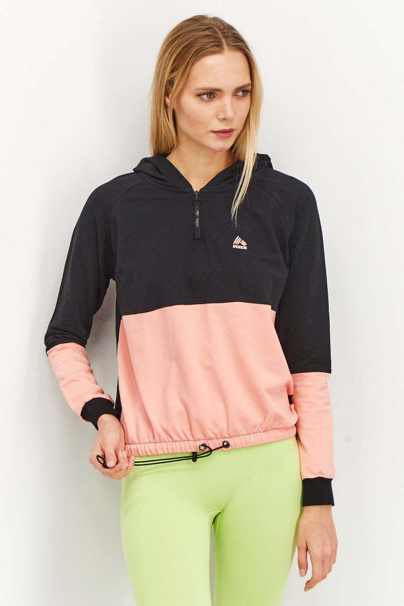 RBX ملابس رياضية نسائية بتصميم ملون بأكمام طويلة لركض، أسود - Image 1