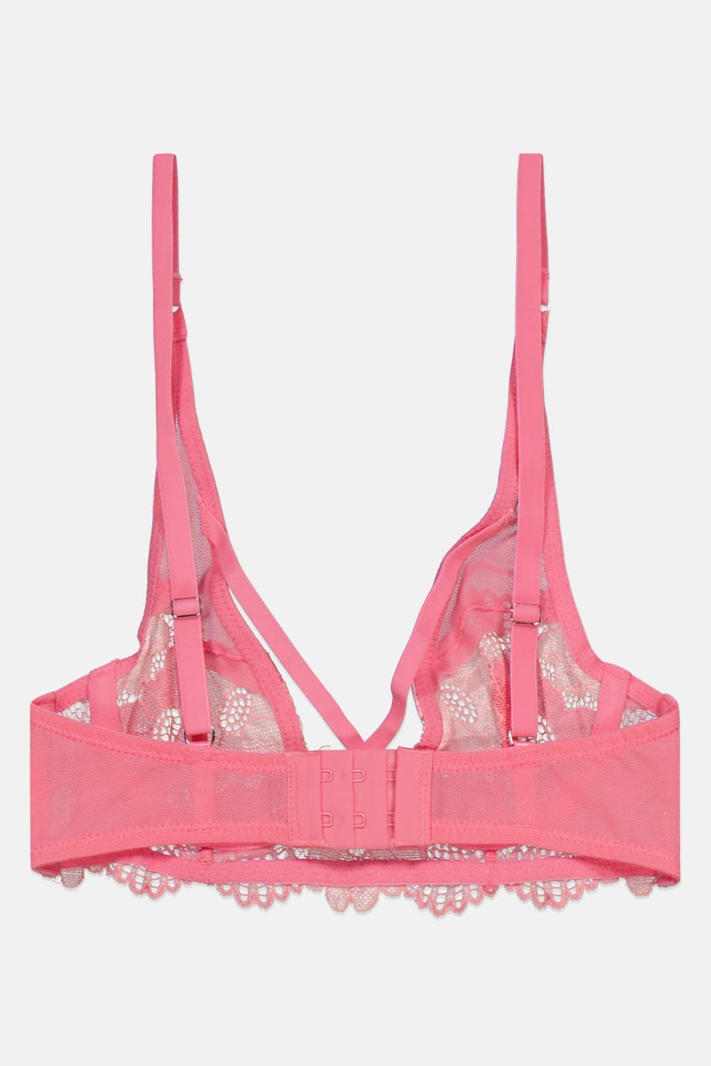 LOST INK Women Eyelet Non- Padded Wired  Bra, Pink - Image 2