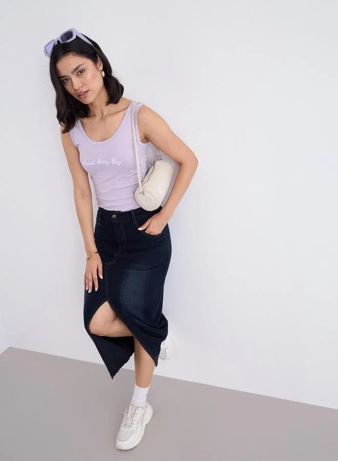 Styli Styli Lilac Fitted Embroidered Tank