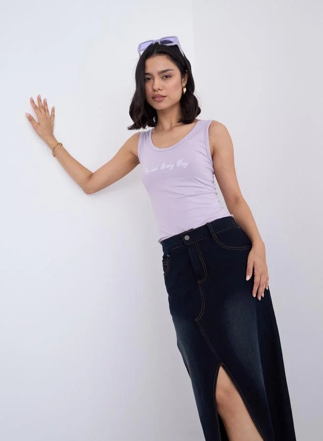Styli Styli Lilac Fitted Embroidered Tank
