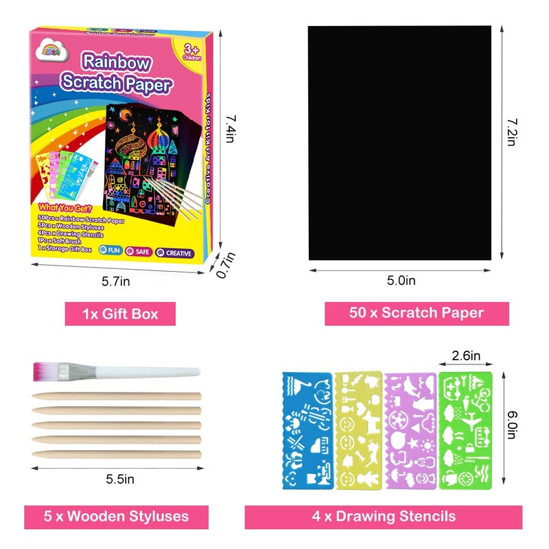 ZMLM Arts Crafts Gifts for Kids: 60PCS Rainbow Scratch Paper Art for Girls and Boys Ages 4-8 8-12 Craft Supplies Kit, Easter Basket Stuffers for Kid Toys Games Activities Valentines Day Gift (Pink) - Image 5