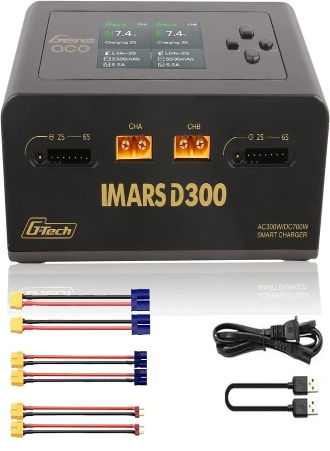 Alaohu IMARS D300 Charger, Gens Ace Smart Balance Charger Dual Channel AC 300W / DC 700W (350W*2) 16A for RC 1~6S Charging (Black) - Image 1