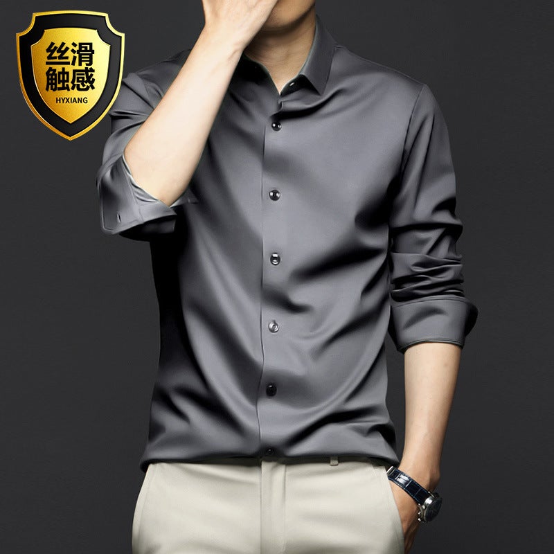 Professional Work Clothes Embroidered LOGO Non-ironing Anti-wrinkle Dress Business Casual Shirt Mens in stock Work Clothes Non-ironing Printing Dark gray