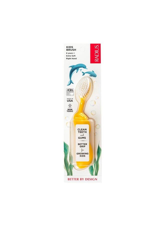 Radius Kids Toothbrush, Right Hand, Yellow, BPA Free and ADA Accepted, Designed for Delicate Teeth and Gums, for Children 6 Years and Up - Image 1