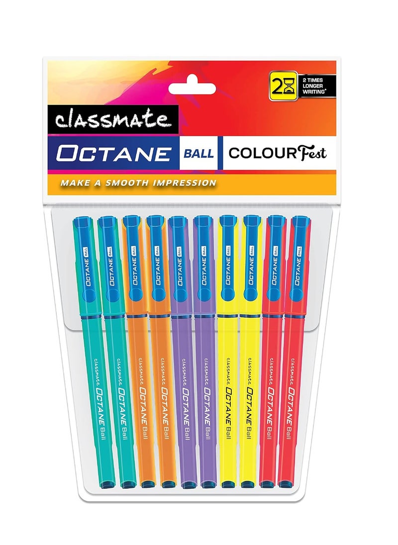 classmate Classmate Octane Colour Fest- Blue Ball Pens (Pack of 10) | Smooth & Fast Writing Ball Pens | Attractive Body Colours|Comfortable to Hold & Write|School & Office Stationery|Work from Home Essentials  - Image 1