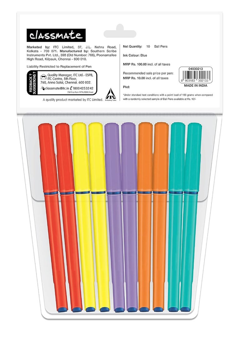 classmate Classmate Octane Colour Fest- Blue Ball Pens (Pack of 10) | Smooth & Fast Writing Ball Pens | Attractive Body Colours|Comfortable to Hold & Write|School & Office Stationery|Work from Home Essentials  - Image 2
