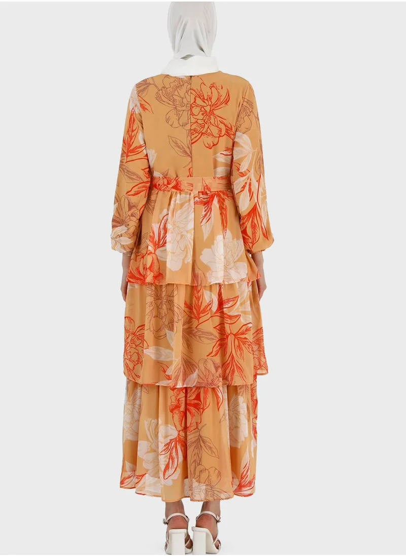 Refka by modanisa Floral Print Ruffle Dress