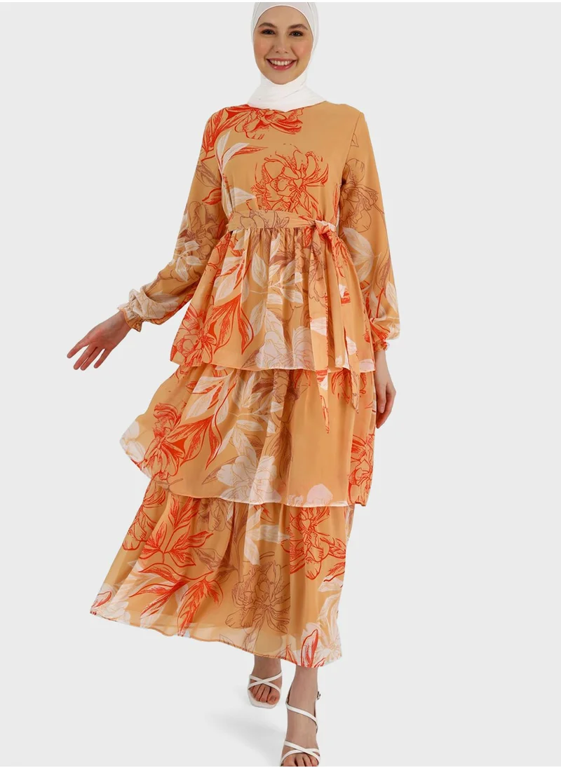 Refka by modanisa Floral Print Ruffle Dress