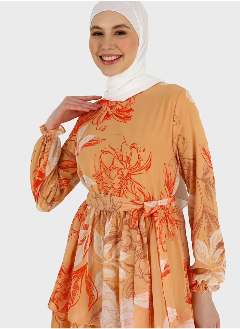 Refka by modanisa Floral Print Ruffle Dress