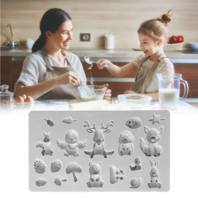 Silicone Mold: Forest Animals Cartoon Design - Nonstick High Temperature Durable for DIY Baking Cake Decoration Chocolate Aromatherapy Making - Image 1