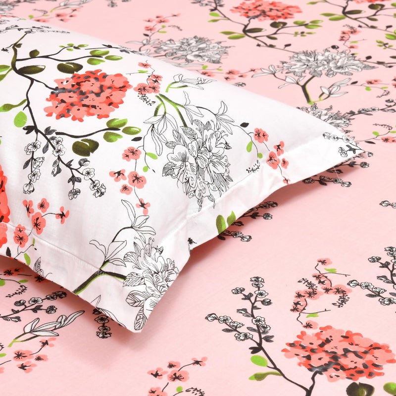 haus & kinder haus kinder Double Size Bedsheets for Bed 186 TC 100 Cotton Bed Sheet for Queen Size Bed with 2 Pillow Covers Bedsheet with VSD Pink Design - Image 3