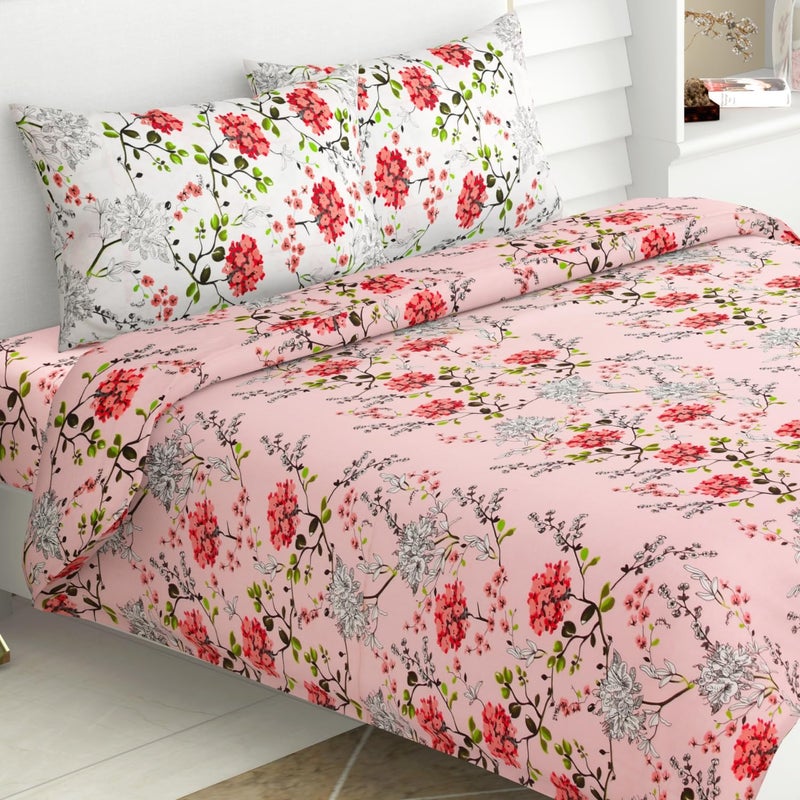 haus & kinder haus kinder Double Size Bedsheets for Bed 186 TC 100 Cotton Bed Sheet for Queen Size Bed with 2 Pillow Covers Bedsheet with VSD Pink Design - Image 2