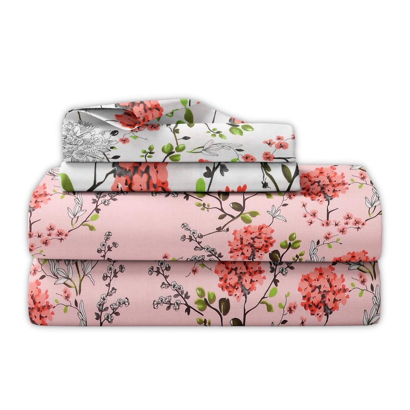 haus & kinder haus kinder Double Size Bedsheets for Bed 186 TC 100 Cotton Bed Sheet for Queen Size Bed with 2 Pillow Covers Bedsheet with VSD Pink Design - Image 5