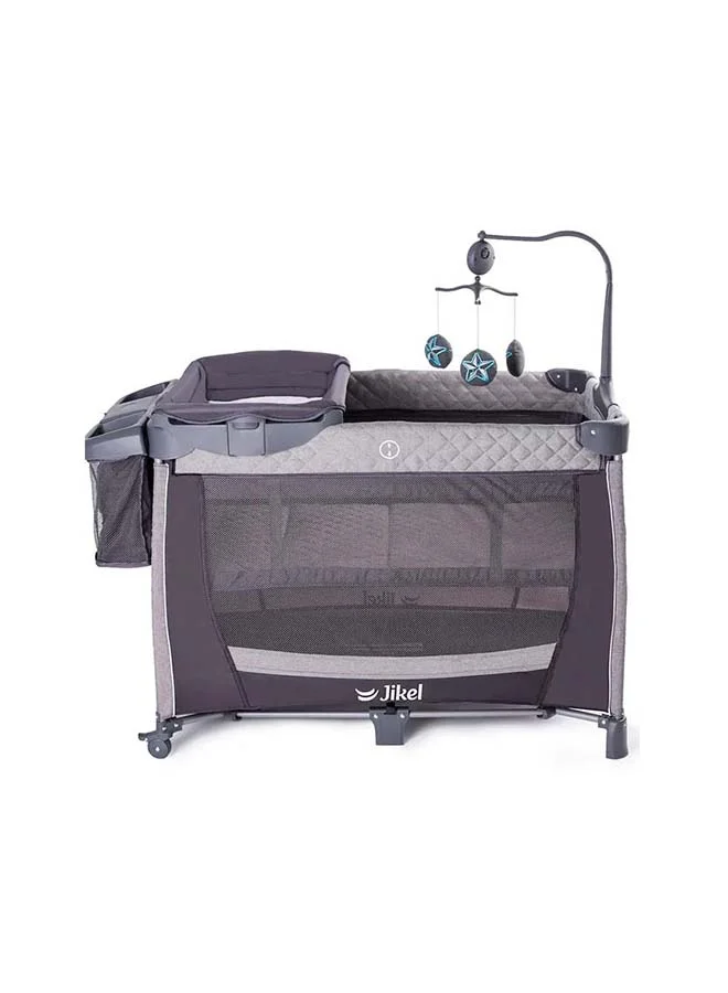 Jikel Hub Playpen with Changer Organizer Lounger - Charcoal