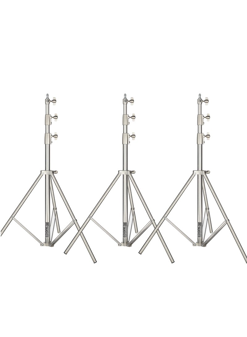 COOPIC L-280M Stainless Steel Light Stand 110inch/280cm Heavy Duty with 1/4-inch to 3/8-inch Universal Adapter for Studio Softbox, Monolight and Other Photographic Equipment (3 PACK) - Image 1